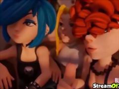 Foursome blowjob from 3D teen sluts