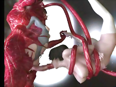 3D anime caught by monster tentacles and sucked bigcock